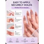 Nude‑Pink Gradient Long Almond Press‑On Nails, Luxury False Nails with Chain Rhinestones & Large Gems